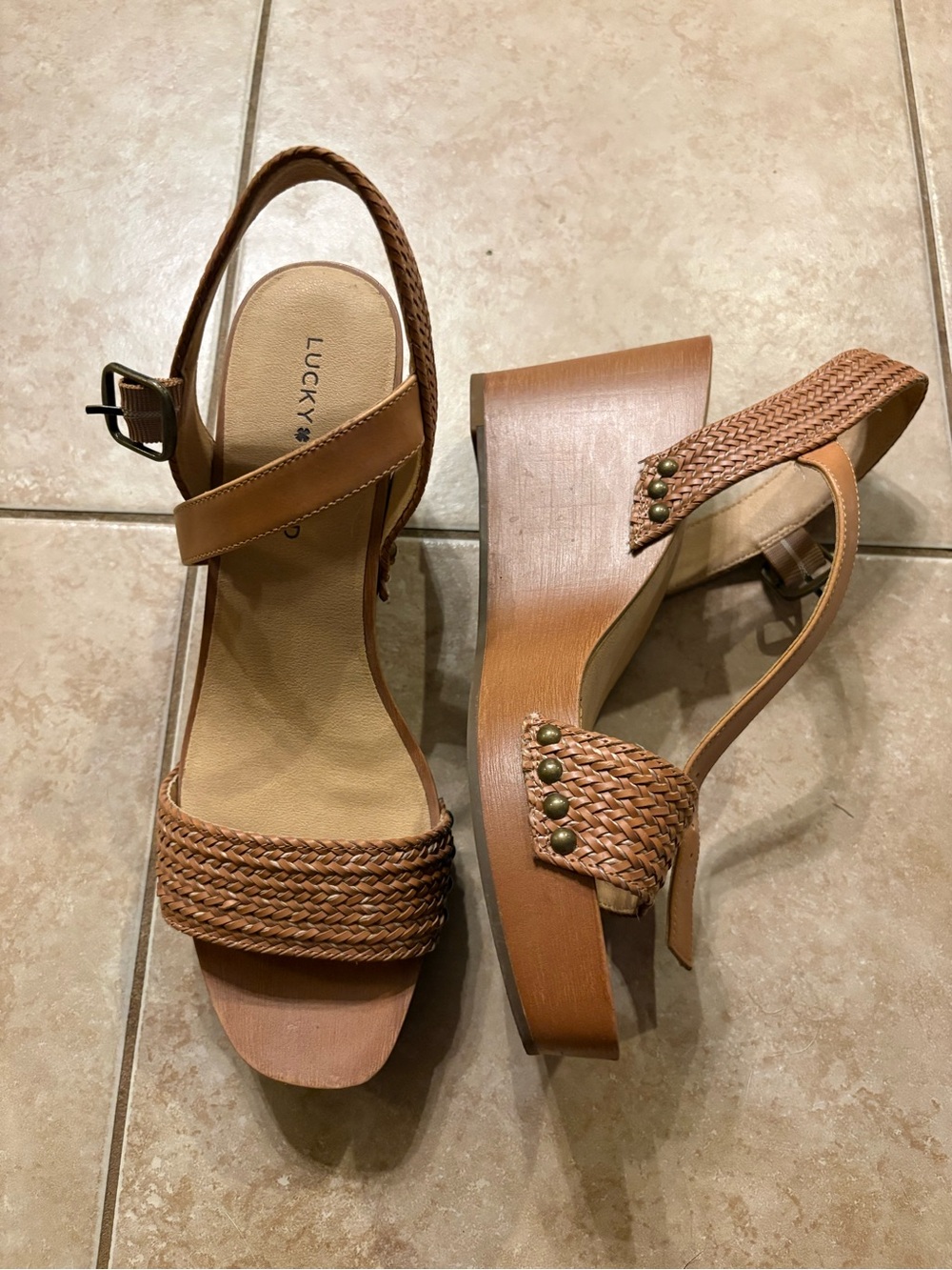 Lucky Brand Woven Tan Platform Wedges